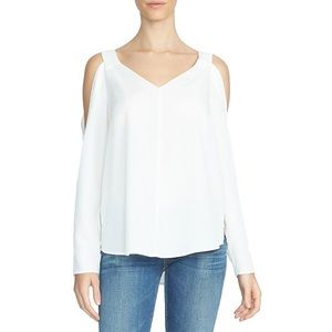 NWT 1.STATE White Cold Shoulder V-Neck Blouse Top
